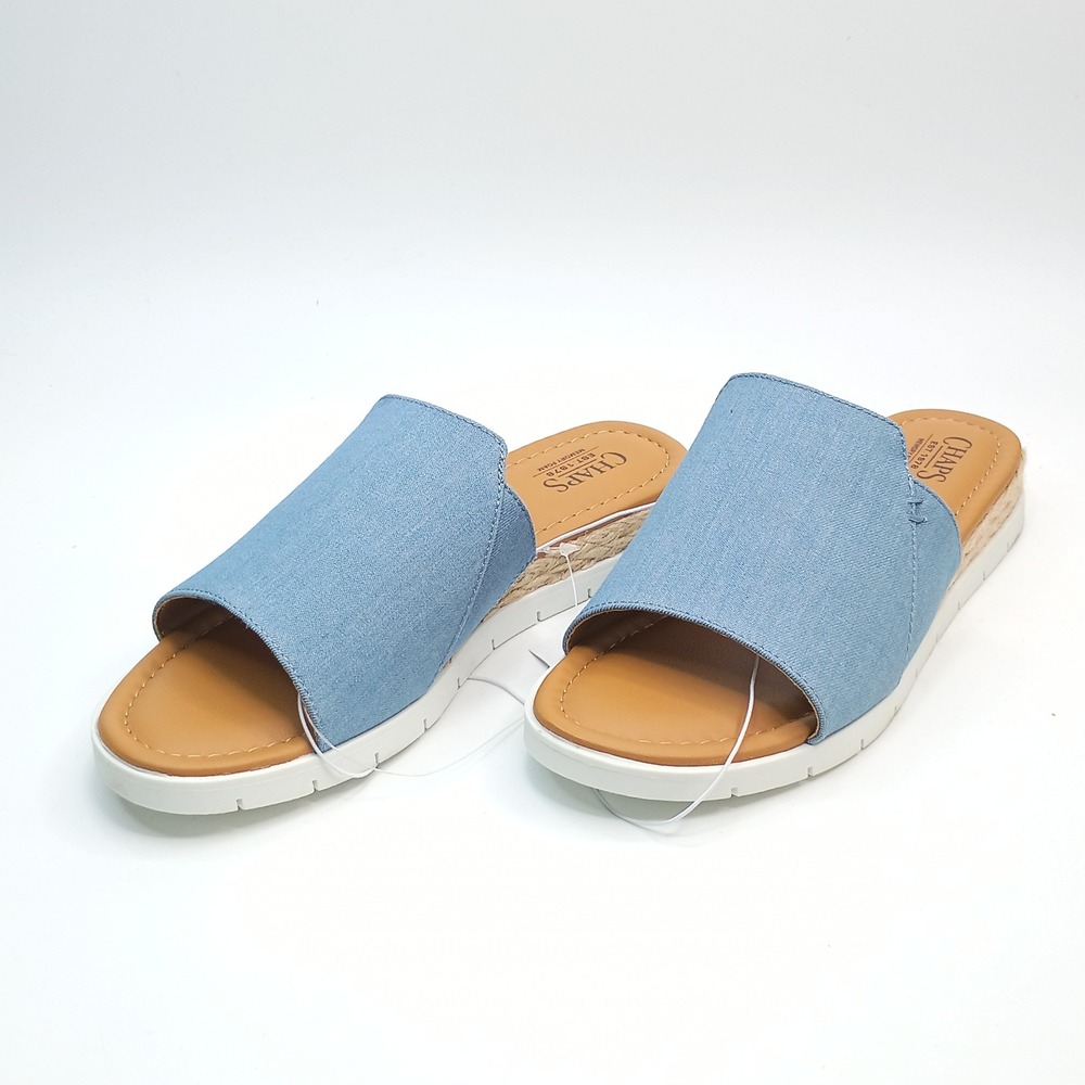 Chaps Nerissa Slide Espadrille Sandals Women Size 7 Blue Denim Memory Foam